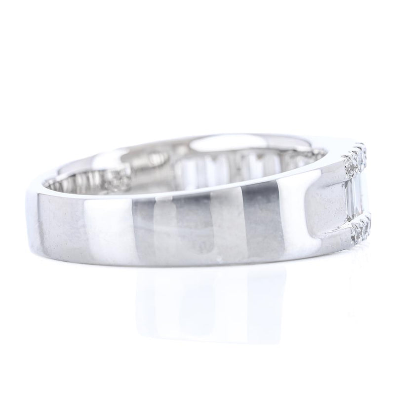 .98CTW Baguette + Round Diamond Band - 14K White Gold