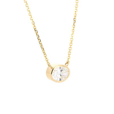 1.79ct Lab-Grown Oval Diamond Bezel Pendant, 18” – 14K Yellow Gold