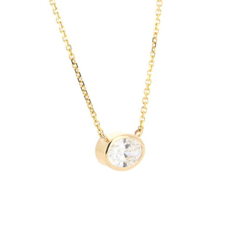 1.79ct Lab-Grown Oval Diamond Bezel Pendant, 18” – 14K Yellow Gold