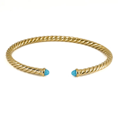 David Yurman 6.25” CableSpira Bracelet, Turquoise – 18K Yellow Gold