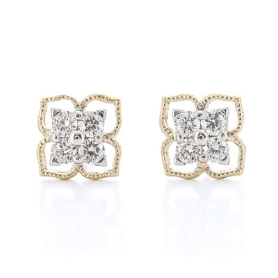 .13CTW Diamond Floral Stud Earrings - 14K Yellow Gold