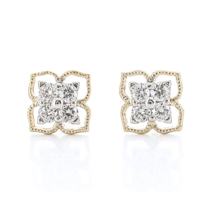 .13CTW Diamond Floral Stud Earrings - 14K Yellow Gold