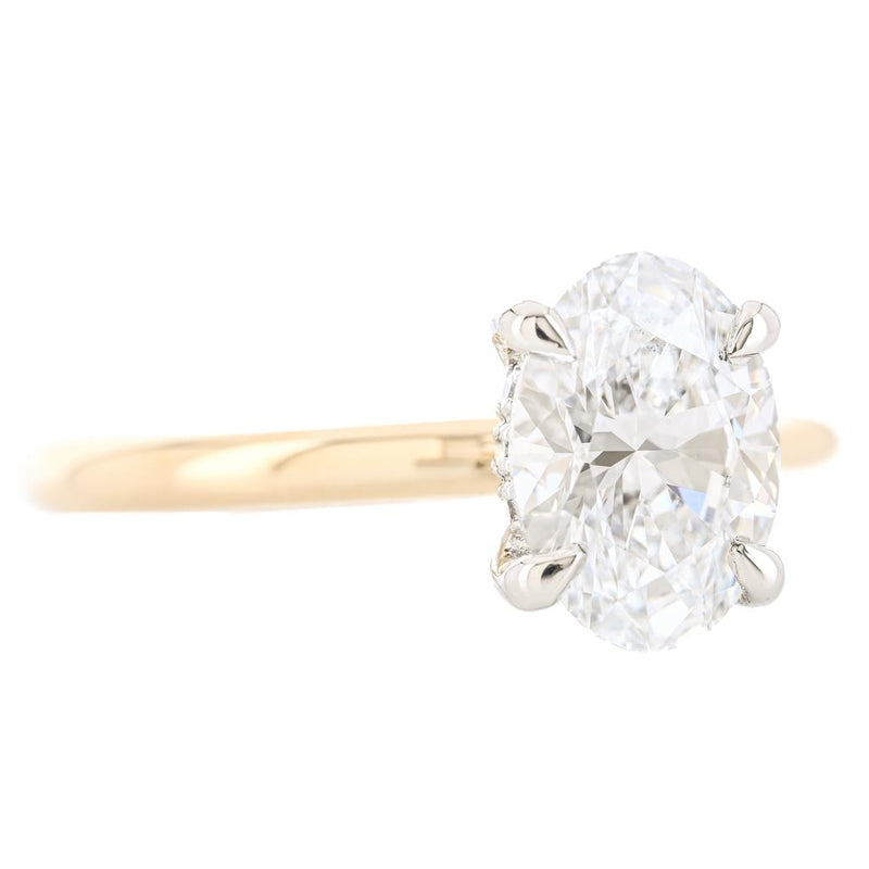 1.59CTW Oval Lab-Grown Diamond Engagement Ring - Hidden Halo + Solitaire - 14K Yellow Gold + 950 Platinum