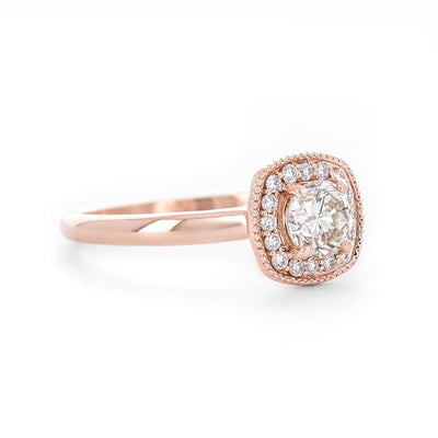 0.63ctw Round Diamond Halo Engagement Ring - 14K Rose Gold