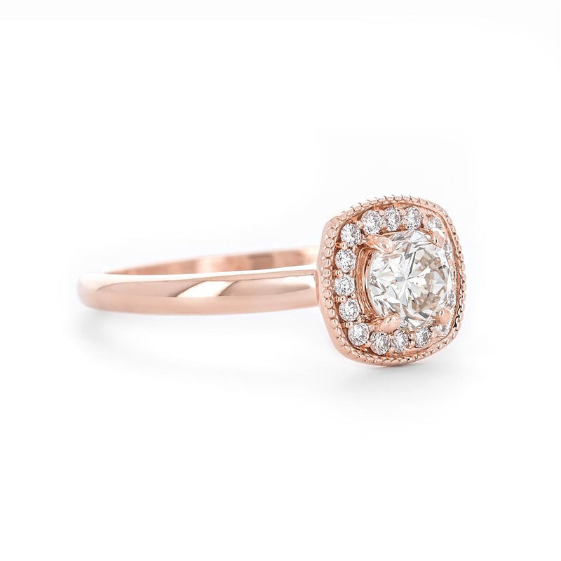 0.63ctw Round Diamond Halo Engagement Ring - 14K Rose Gold