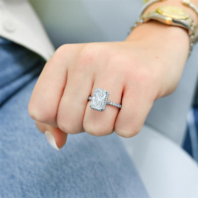 3.08CTW Radiant Diamond Engagment Ring  - Halo - 950 Platinum
