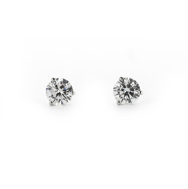 1.45ctw Round Diamond Studs, 3 Prong - 14K White Gold