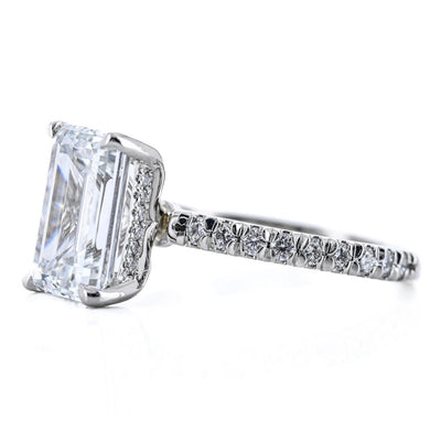 3.57 Emerald Lab-Grown Diamond Engagement Ring - Hidden Halo + Pavé - 950 Platinum