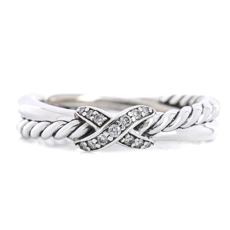 David Yurman | Petite X .06CTW Round Diamond Ring, Size 5.5 - 925 Sterling Silver