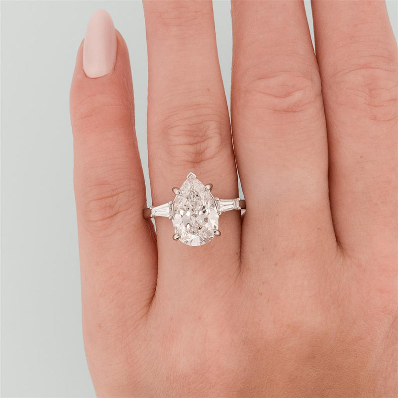 3.35ctw Pear Diamond Three-Stone, Tapered Baguettes Engagement Ring - 950 Platinum