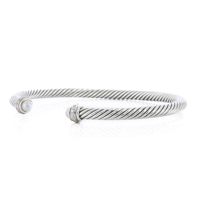 David Yurman | Classic Cable Bracelet - Diamond + Pearl, 6.75" - 925 Sterling Silver