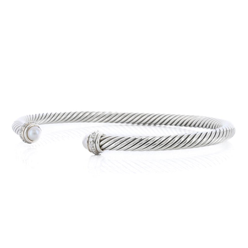 David Yurman | Classic Cable Bracelet - Diamond + Pearl, 6.75" - 925 Sterling Silver