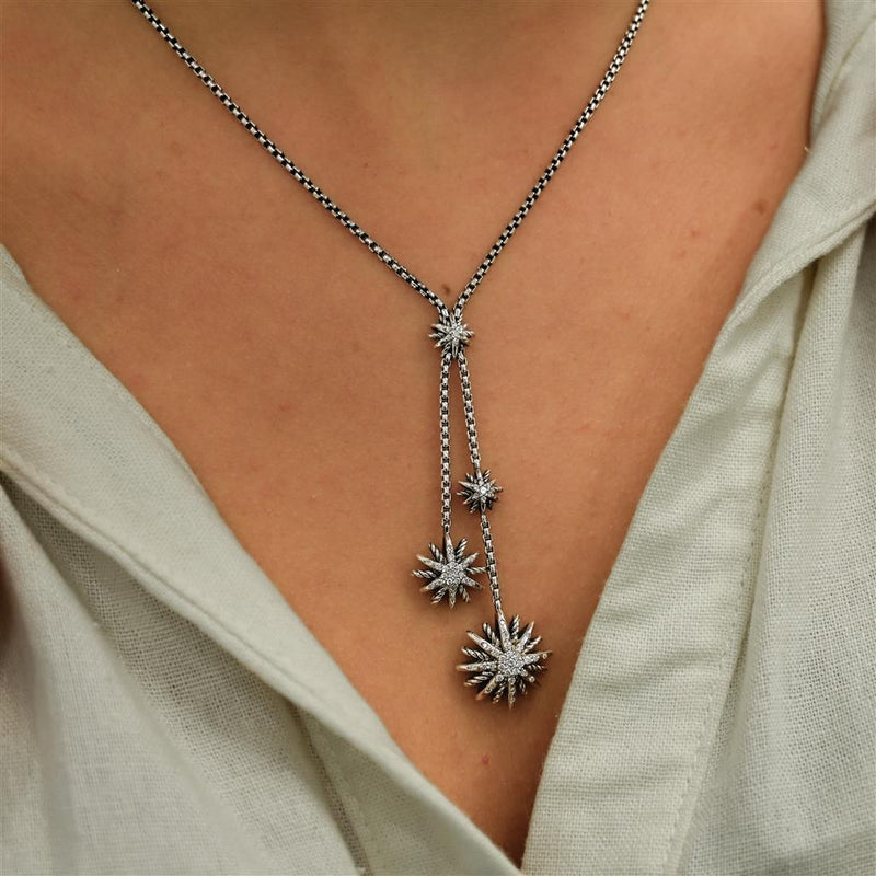 David Yurman | .52CTW Round Diamond Starburst Lariat Necklace, 27" - 925 Sterling SIlver