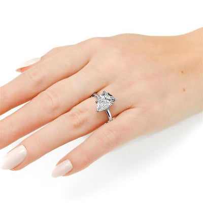 2.48CT Pear Diamond Engagement Ring - Slanted Solitaire - 14K White Gold