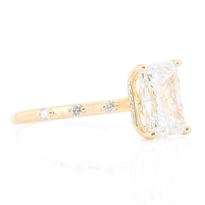 2.07CTW Radiant Lab Grown Diamond Engagement Ring - Hidden Halo + Sprinkle Band - 14K Yellow Gold