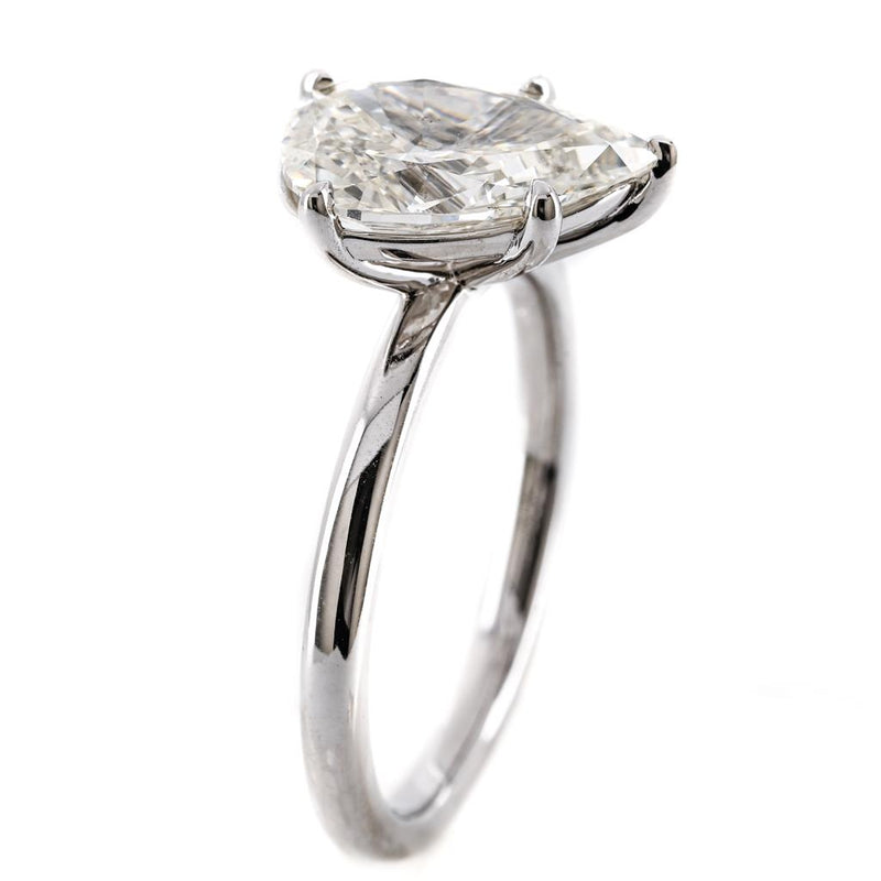 2.48CT Pear Diamond Engagement Ring - Slanted Solitaire - 14K White Gold