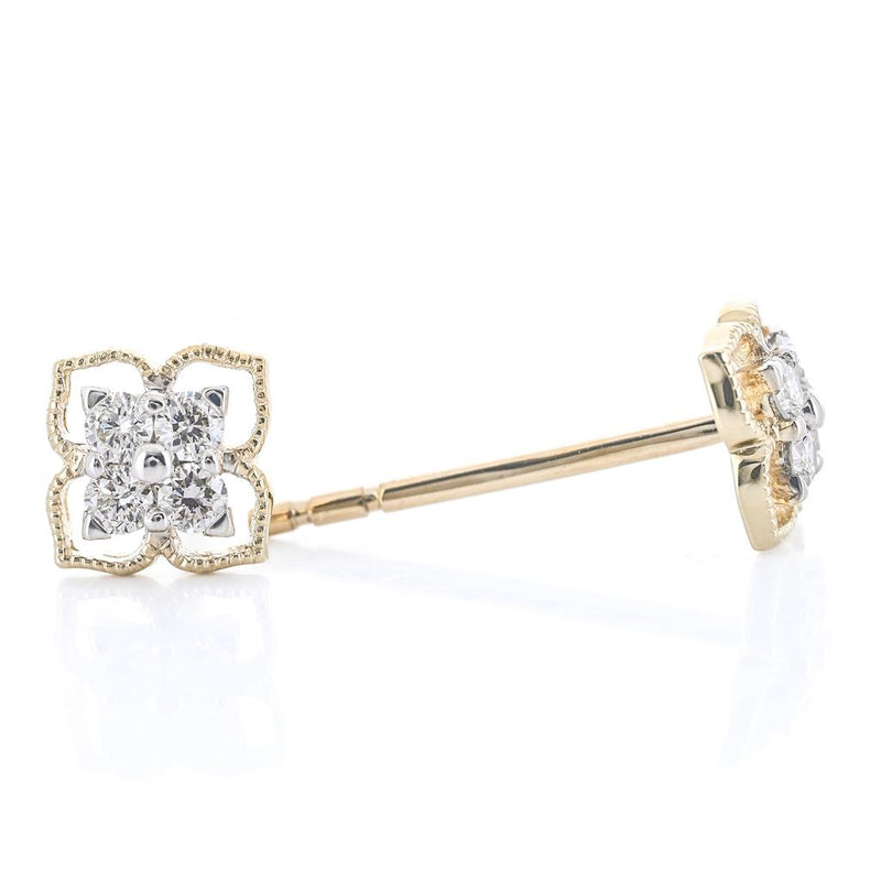 .13CTW Diamond Floral Stud Earrings - 14K Yellow Gold