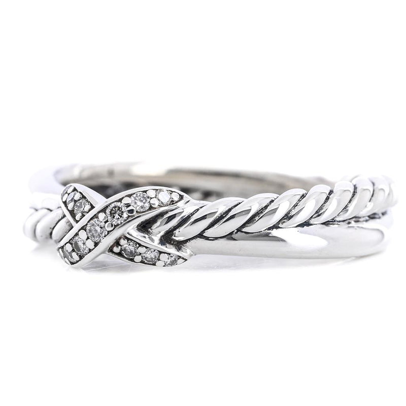 David Yurman | Petite X .06CTW Round Diamond Ring, Size 5.5 - 925 Sterling Silver