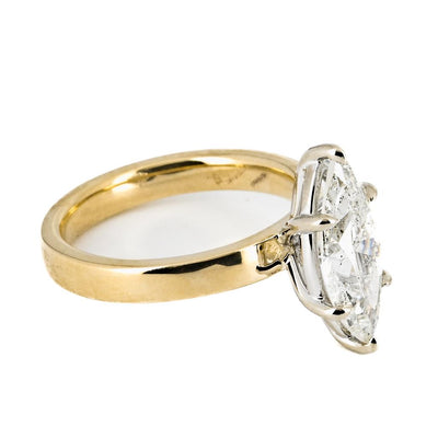 2.10ct Marquise Diamond Solitaire Ring, 3mm Band, Size 6.5 – 14K Yellow  Gold + White Gold