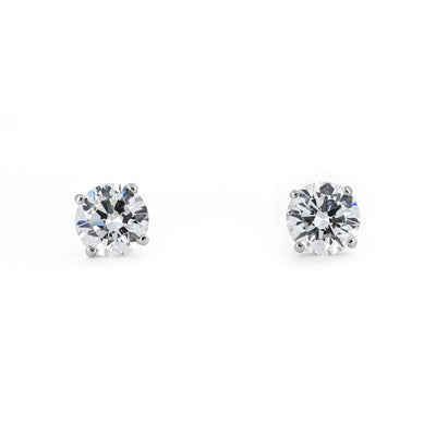 3.12ctw Round Lab Grown Diamond Studs, 4 Prong - 14K White Gold