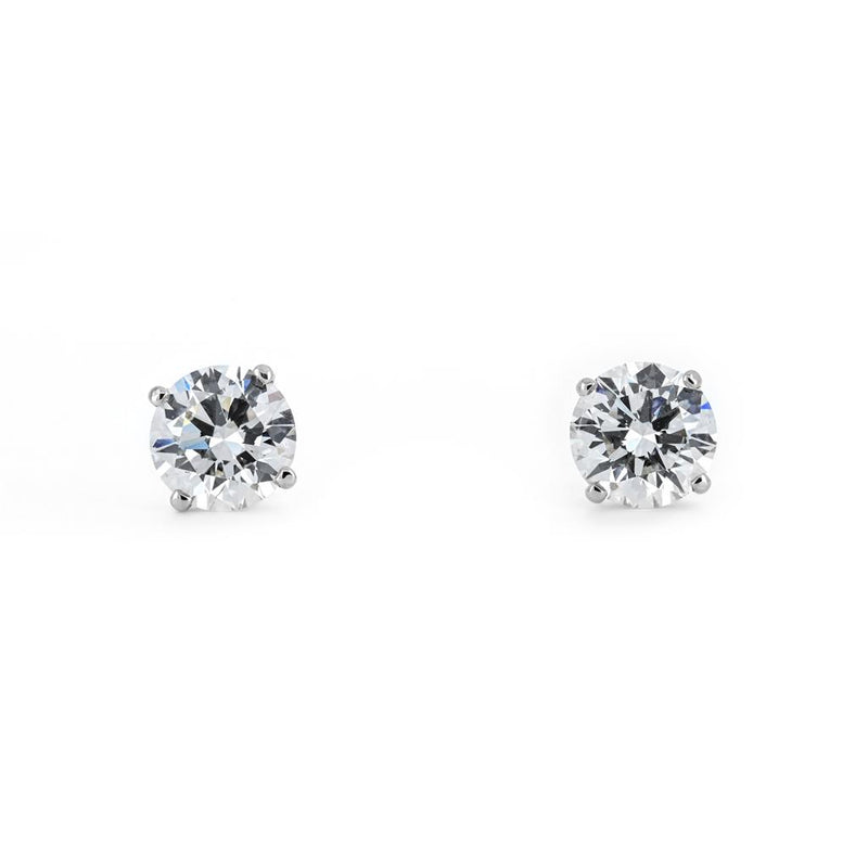 3.12ctw Round Lab Grown Diamond Studs, 4 Prong - 14K White Gold