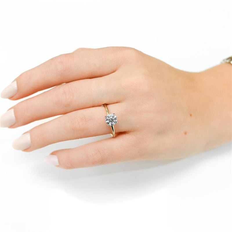 .96CTW Round Diamond Engagement Ring - Solitaire + Hidden Halo - 14K Yellow Gold + 950 Platinum