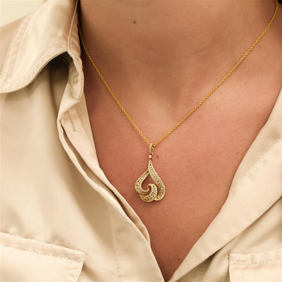 1.04CTW Round Diamond Swirl Pendant -  14K Yellow Gold
