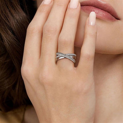 .33CTW White Sapphire Bujukan Criss Cross Ring, Size 6.5 - Sterling Silver