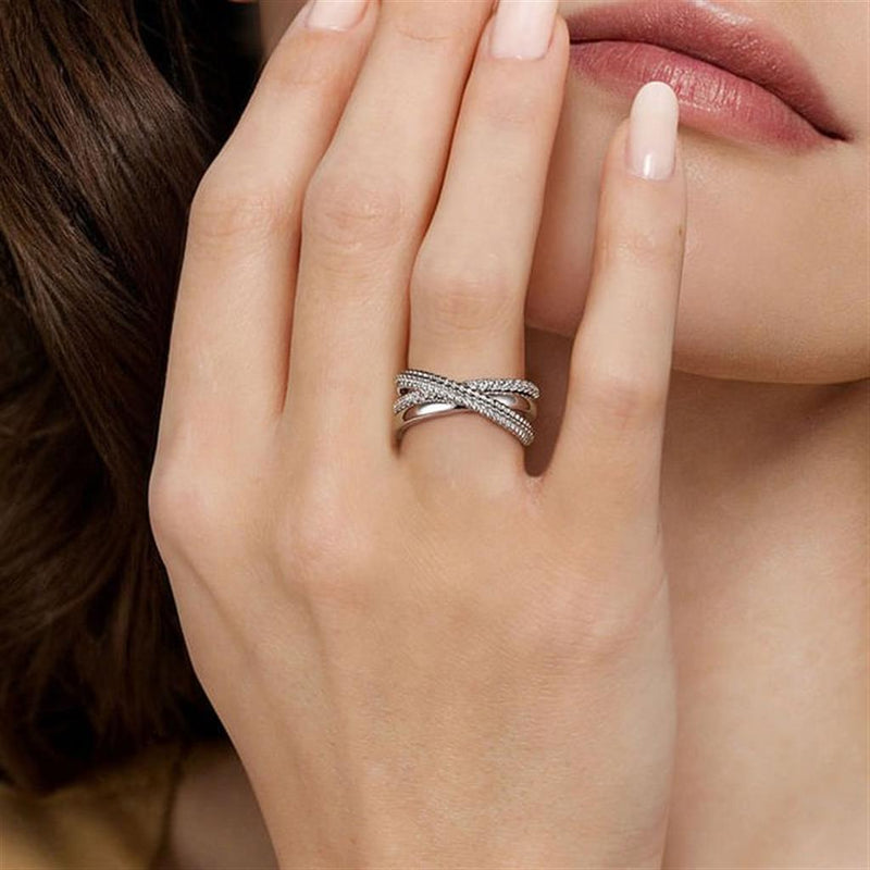 .33CTW White Sapphire Bujukan Criss Cross Ring, Size 6.5 - Sterling Silver