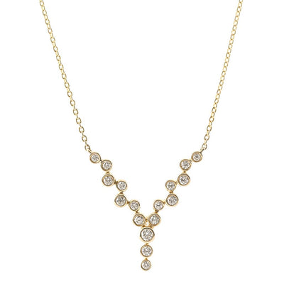 .34CTW Round Diamond "V" Necklace, 17" - Scattered - 14K Yellow Gold
