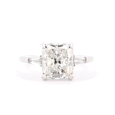 4.17ctw Radiant Diamond Three-Stone, Tapered Baguettes, Engagement Ring - 950 Platinum