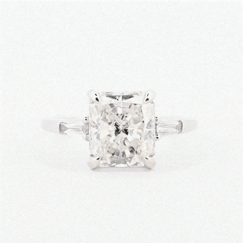 4.17ctw Radiant Diamond Three-Stone, Tapered Baguettes, Engagement Ring - 950 Platinum