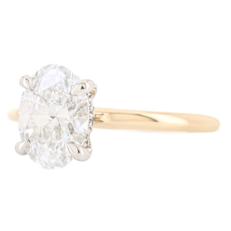1.59CTW Oval Lab-Grown Diamond Engagement Ring - Hidden Halo + Solitaire - 14K Yellow Gold + 950 Platinum