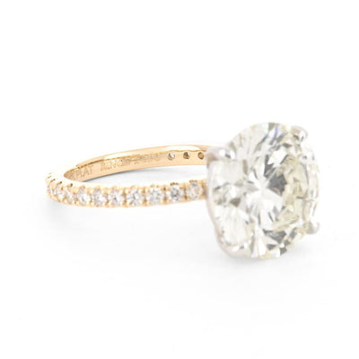 7.27ctw Round Diamond Pavé Solitaire Engagement Ring - 14K Yellow Gold + 950 Platinum