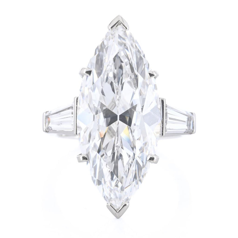 10.7CTW Marquise + Baguette Diamond Three Stone Engagement Ring - 900 Platinum