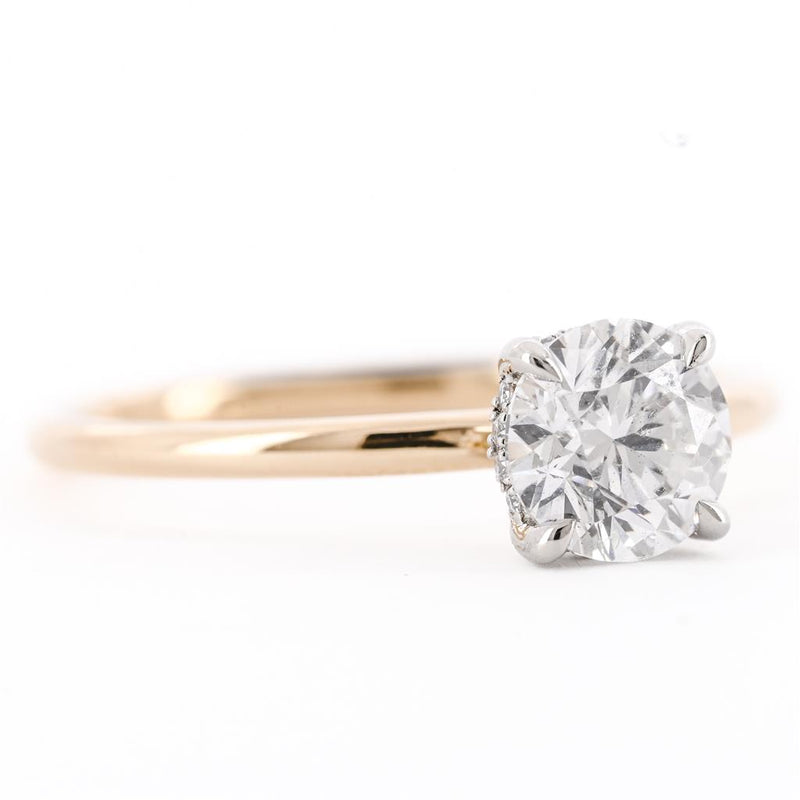 .96CTW Round Diamond Engagement Ring - Solitaire + Hidden Halo - 14K Yellow Gold + 950 Platinum