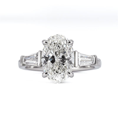 3.62ctw Oval Diamond Three Stone, Tapered Baguettes Engagement Ring - 950 Platinum