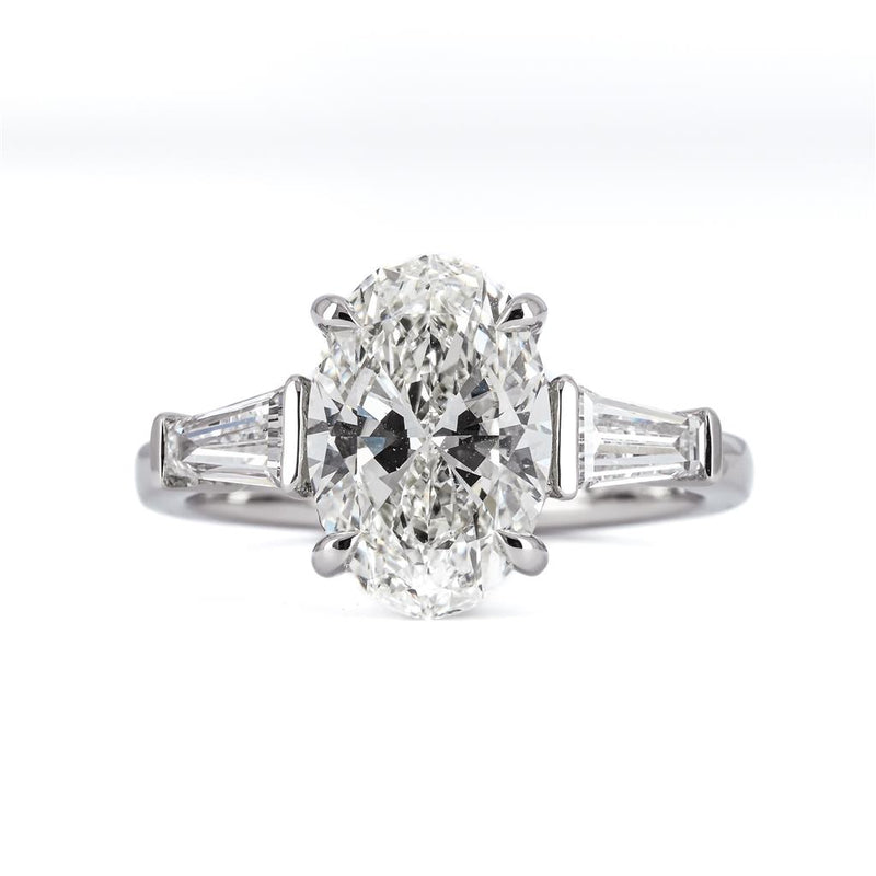 3.62ctw Oval Diamond Three Stone, Tapered Baguettes Engagement Ring - 950 Platinum