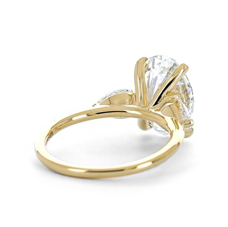 4.83CTW Oval + Pear Three-Stone Lab Grown Diamond Engagement Ring - 14K Yellow Gold
