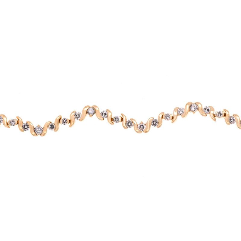 2.0ct Wavy Diamond Bracelet, 7", Bar Set - 14K Yellow Gold