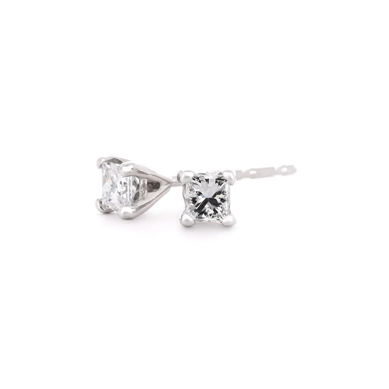 0.25ctw Princess Diamond Stud Earrings - 14K White Gold