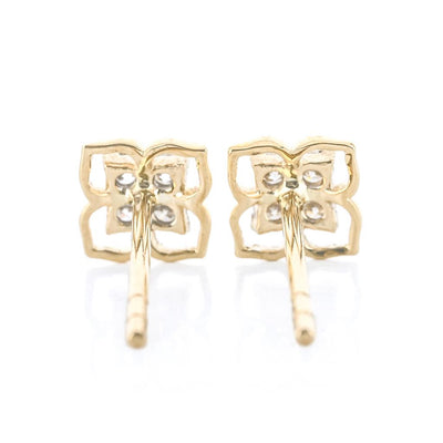 .13CTW Diamond Floral Stud Earrings - 14K Yellow Gold