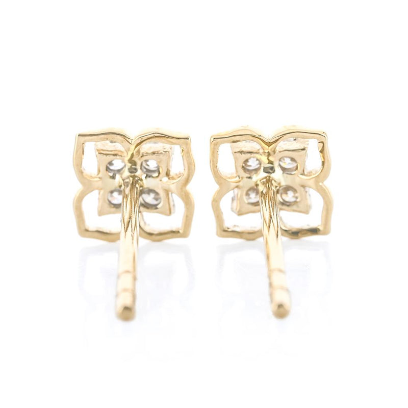 .13CTW Diamond Floral Stud Earrings - 14K Yellow Gold