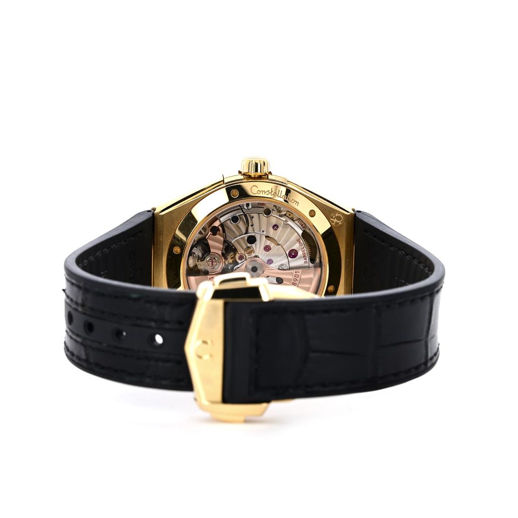 Omega 41mm Constellation Black Dial Leather Strap Yellow Gold 131.63.41.21.01.001 Buchroeders Jewelers