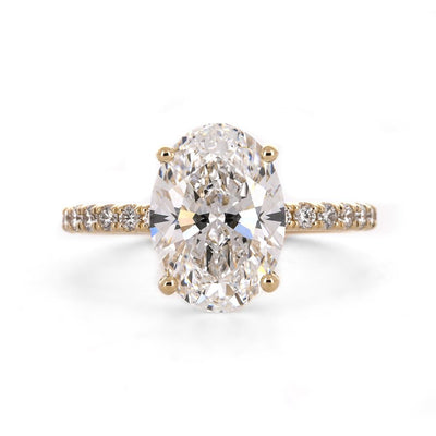 3.86ctw Oval Lab-Grown Diamond Engagement Ring, Split Hidden Halo, Pavê Band - 14K Yellow Gold