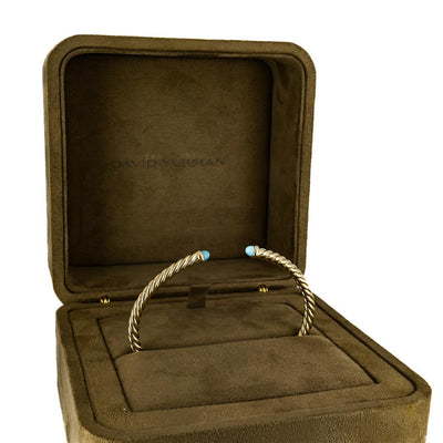 David Yurman 6.25” CableSpira Bracelet, Turquoise – 18K Yellow Gold