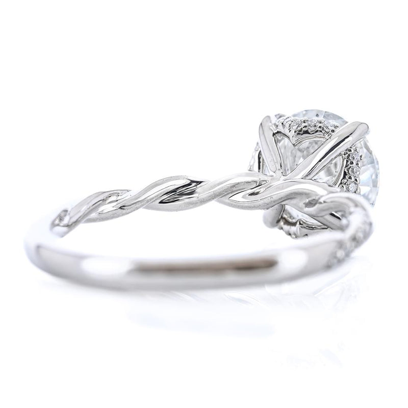 2.12CTW Round Diamond Engagement Ring - Hidden Scalloped Halo + Twisted Diamond Band - 14K White Gold