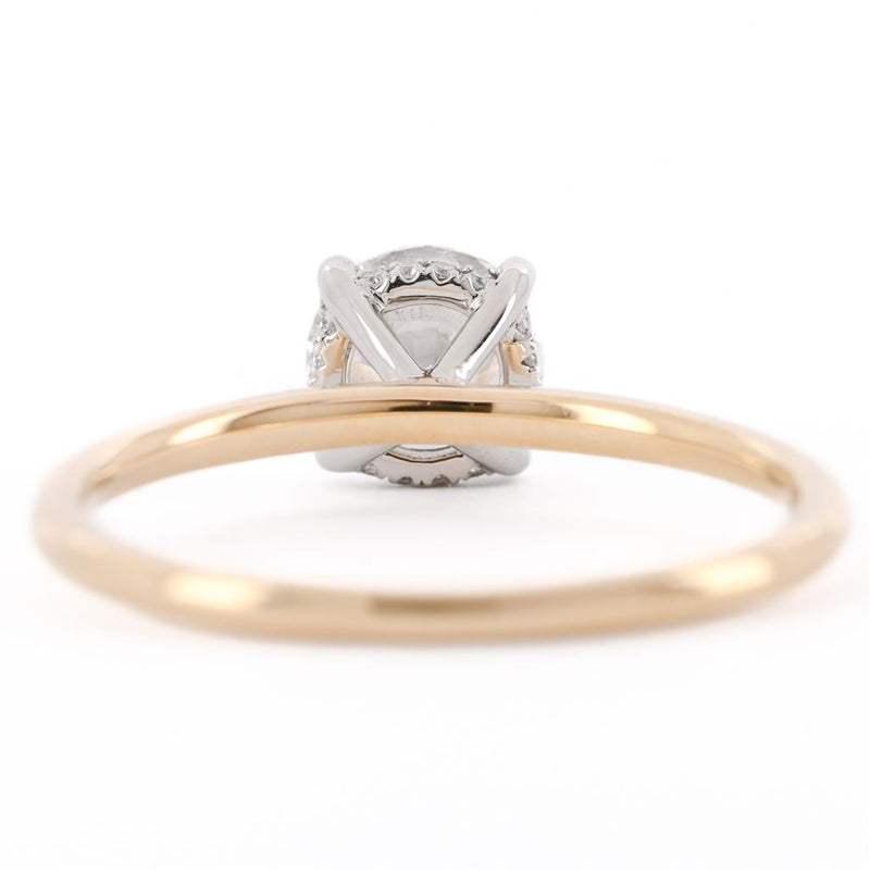 .96CTW Round Diamond Engagement Ring - Solitaire + Hidden Halo - 14K Yellow Gold + 950 Platinum