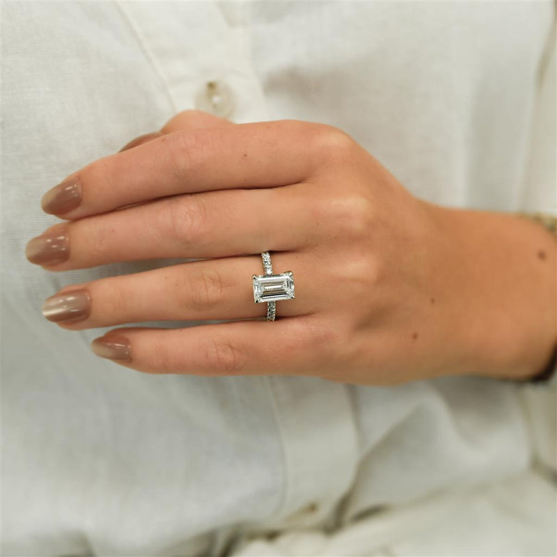 3.57 Emerald Lab-Grown Diamond Engagement Ring - Hidden Halo + Pavé - 950 Platinum