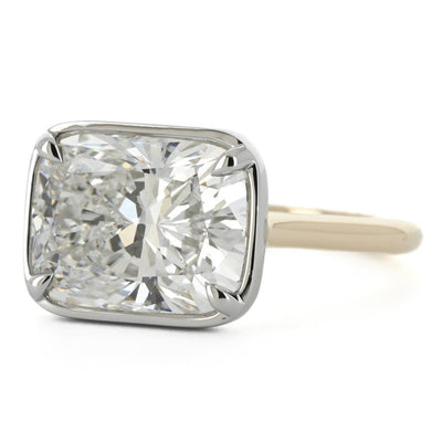 5.09ct Cushion Lab-Grown Diamond set East/West Bezel Solitaire Engagement Ring - 950 Platinum + 14k Yellow Gold